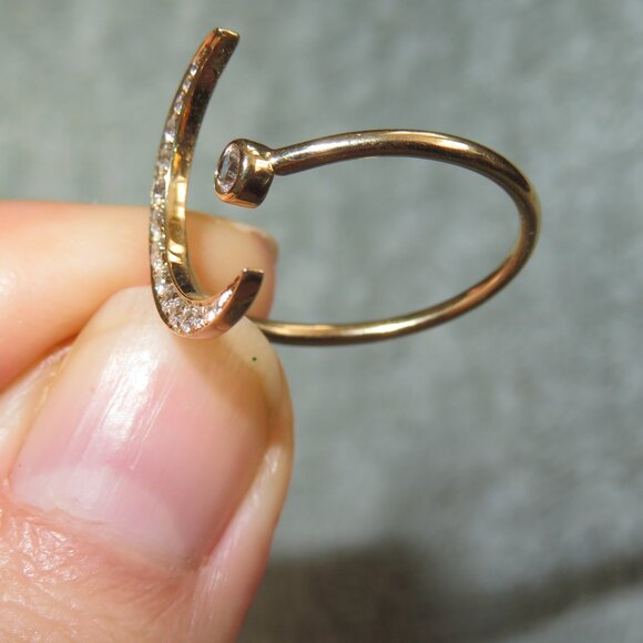 Half Moon Crescent Diamond White Sapphire 14K Yellow Gold Ring Ring - Picture 17 of 17